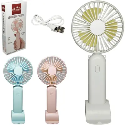 MINI VENTILADOR DE MAO / MESA PORTATIL RECARREGAVEL 5V 3 VELOCIDADES + BASE SUPORTE CELULAR E CABO USB 21X9X3CM