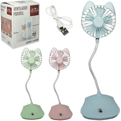 MINI VENTILADOR DE MESA PORTATIL RECARREGAVEL 5V 3 VELOCIDADES CABO USB 32X10X3CM