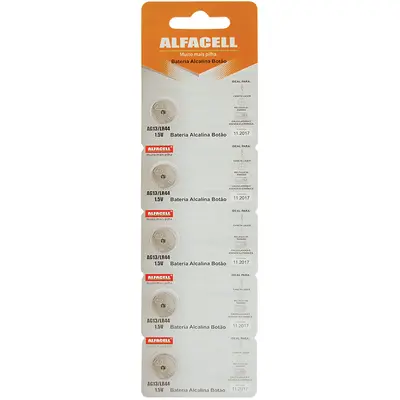 BATERIA AG13 / LR44 ALCALINA BOTAO 1,5V COM 5 PECAS NA CARTELA