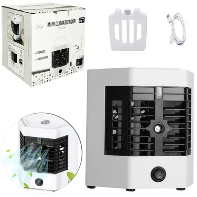 CLIMATIZADOR / UMIDIFICADOR DE AR 5V COM 3 VELOCIDADES + LUZ DE LED E CABO USB