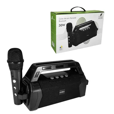CAIXA DE SOM KARAOKE BLUETOOTH / AUX / TF COM MICROFONE 30W BIVOLT X-CELL