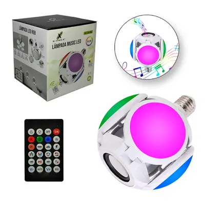 LAMPADA LUZ BALADA DE LED BOLA 10W COM CAIXA DE SOM + BLUETOOTH E CONTROLE REMOTO BIVOLT E27 X-CELL