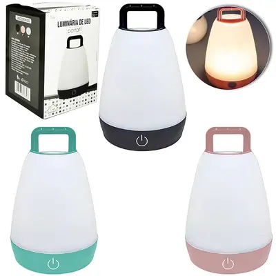 LUMINARIA DE LED PORTATIL COM ALCA + TOUCH A PILHA 14X8,3CM