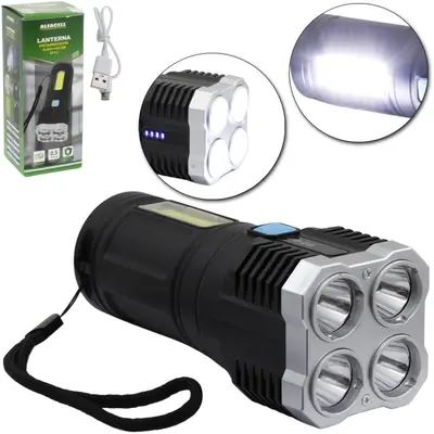LANTERNA RECARREGAVEL COM 4 LEDS + 14 COB IP13 E CABO USB