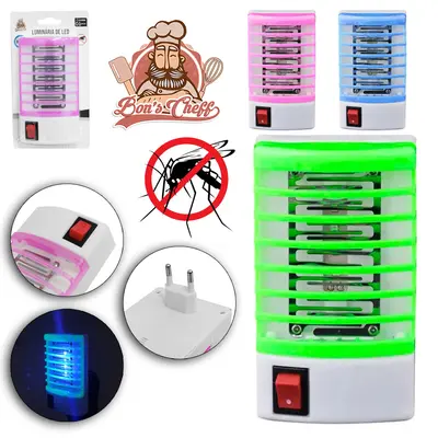 ABAJUR LUMINARIA DE TOMADA MATA MOSQUITO BIVOLT COLORS 11,8X6,5CM