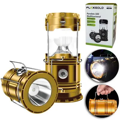 LANTERNA / LUMINARIA LAMPARINA FAROLETE LED MULTIFUNCIONAL RECARREGAVEL SOLAR / USB POWER BANK CABO USB FLEXGOLD