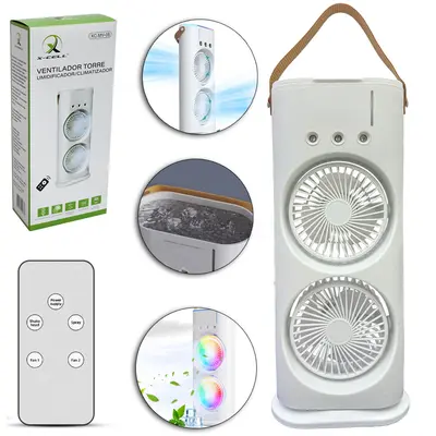 VENTILADOR TORRE UMIDIFICADOR DE AR / CLIMATIZADOR COM 3 VELOCIDADES + LUZ DE LED + CONTROLE E CABO USB X-CELL