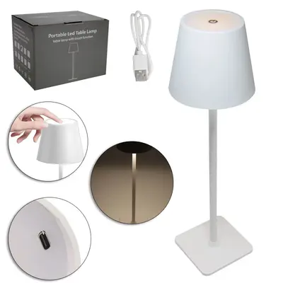 ABAJUR LUMINARIA DE MESA DE METAL RECARREGAVEL COM 48 LEDS + SENSOR TOUCH E CABO USB 37,5X9,5CM