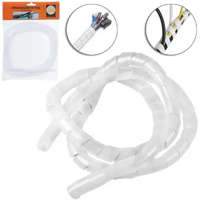 ORGANIZADOR DE FIOS / CABOS DE PLASTICO AJUSTAVEL BRANCO 1,5MX0,8CM DE Ø