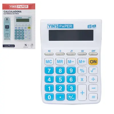 CALCULADORA ELETRONICA DE MESA 8 DIGITOS YINS PAPER A PILHA 15,2X10,9CM