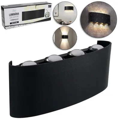 LUMINARIA DE PAREDE COM 8 PONTOS DE LUZ DE LED BRANCO QUENTE 8W BIVOLT 22,5X8CM