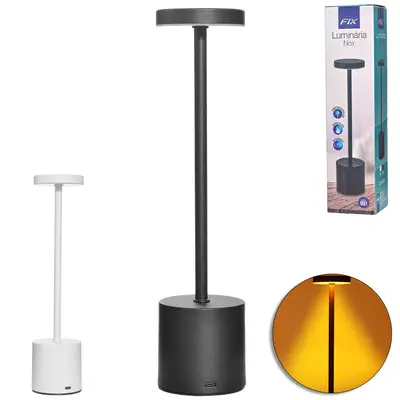 ABAJUR LUMINARIA DE MESA DE METAL NOIR RECARREGAVEL 24 LEDS + SENSOR TOUCH E CABO USB 34,5X8CM DE Ø