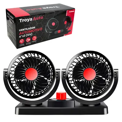 MINI VENTILADOR AUTOMOTIVO DUPLO GIRATORIO COM 2 VELOCIDADES + BASE DE PLASTICO AUTOADESIVO 12V