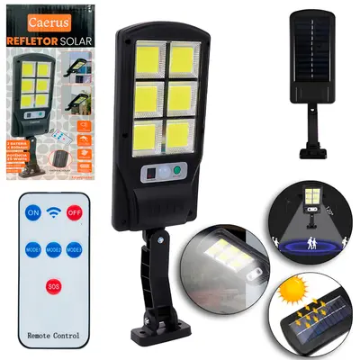 REFLETOR LAMPADA LUMINARIA SOLAR 25W COM SENSOR DE PRESENCA + 120 LEDS COB E CONTROLE