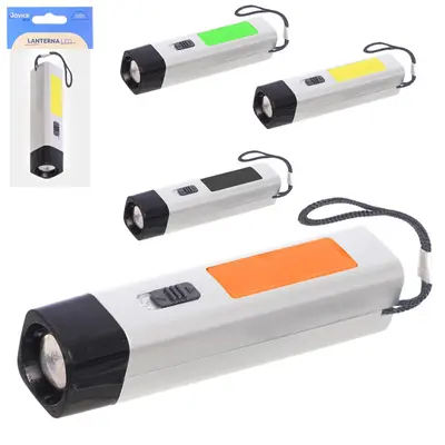 LANTERNA DE PLASTICO COM 1 LED A BATERIA 12X2,5CM