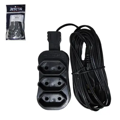 EXTENSAO PRETA 5M COM 3 TOMADAS BIPOLAR BIVOLT 2200W CABO PARALELO