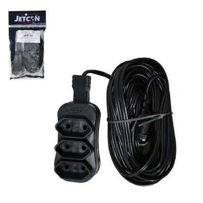 EXTENSAO PRETA 10M COM 3 TOMADAS BIPOLAR BIVOLT 2200W CABO PARALELO