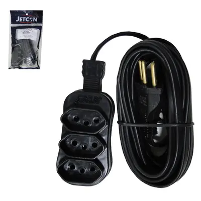 EXTENSAO PRETA 5M COM 3 TOMADAS TRIPOLAR BIVOLT 2200W CABO PP