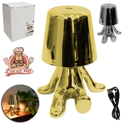 ABAJUR LUMINARIA DE PORCELANA RECARREGAVEL BOB SENTADO MAO PARA TRAS + SENSOR TOUCH USB 16X12CM