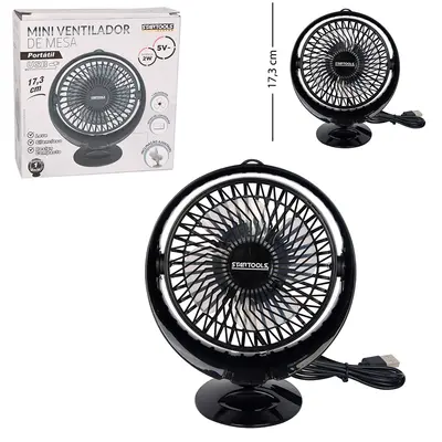 MINI VENTILADOR DE MESA PORTATIL 5V 2W INCLINAVEL COM 1 VELOCIDADE + BASE DE PLASTICO USB PRETO