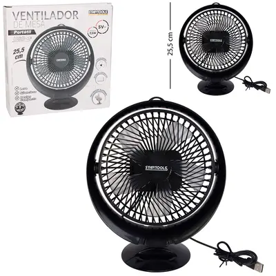 VENTILADOR DE MESA PORTATIL 5V 7,5W INCLINAVEL COM 2 VELOCIDADES + BASE DE PLASTICO USB PRETO