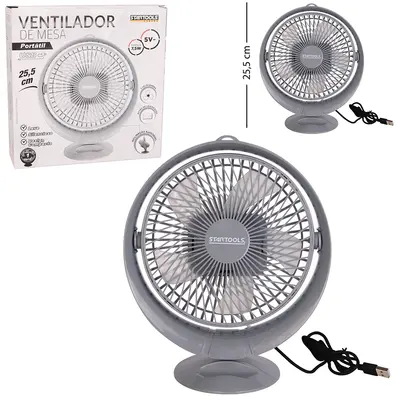 VENTILADOR DE MESA PORTATIL 5V 7,5W INCLINAVEL COM 2 VELOCIDADES + BASE DE PLASTICO USB CINZA