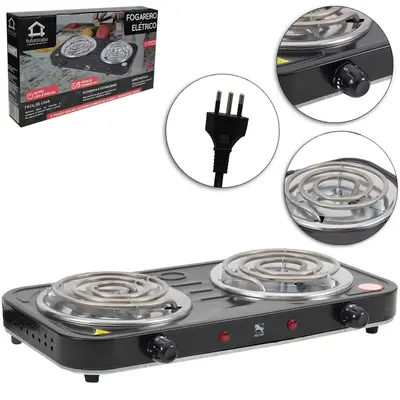 FOGAREIRO / FOGAO ELETRICO PORTATIL ESPIRAL 2 BOCAS 127V PRETO 2000W RELINX