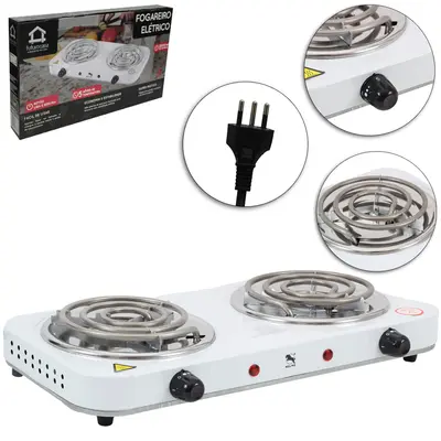 FOGAREIRO / FOGAO ELETRICO PORTATIL ESPIRAL 2 BOCAS 220V BRANCO 2000W RELINX