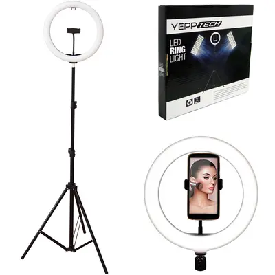 REFLETOR DE LED RING LIGHT 3 FUNCOES 5W USB + CONTROLE / SUPORTE DE CELULAR COM TRIPE 30CM DE Ø