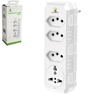 ADAPTADOR DE TOMADA 4 EM 1 COM 3 SAIDAS TRIPOLAR E 1 SAIDA UNIVERSAL BIVOLT 10A X-CELL
