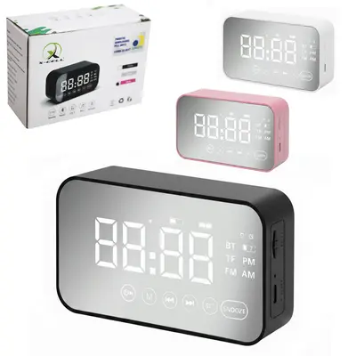 CAIXA DE SOM BLUETOOTH / FM / TF COM RELOGIO / DESPERTADOR DIGITAL RETANGULAR ESPELHADO RECARREGAVEL 5W BIVOLT X-CELL