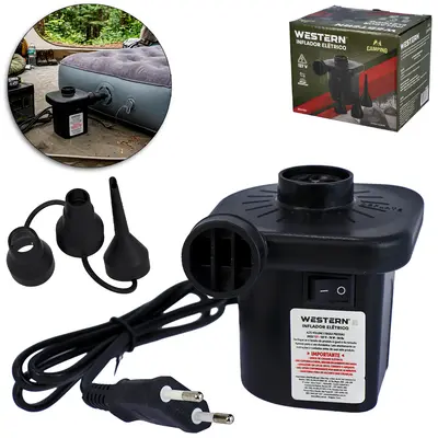 BOMBA INFLADOR ELETRICO CAMPING COM 3 BICOS 127V