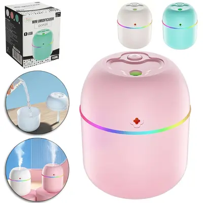 UMIDIFICADOR PARA AMBIENTES COM LUZ + CABO USB 150ML 9X7CM
