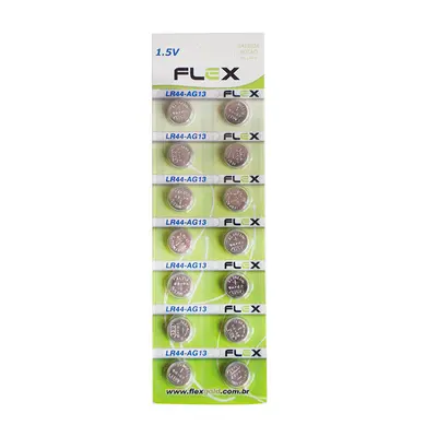 BATERIA LR44/AG13 ALCALINA BOTAO 1,5V FLEX GOLD COM 14 PECAS NA CARTELA