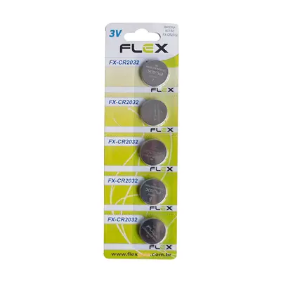 BATERIA CR2032 DE LITHIUM BOTAO 3V FLEX GOLD COM 5 PECAS NA CARTELA