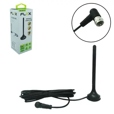 ANTENA DIGITAL INTERNA / EXTERNA HDTV / VHF / UHF / FM FLEX GOLD COM BASE IMANTADA CABO 3M