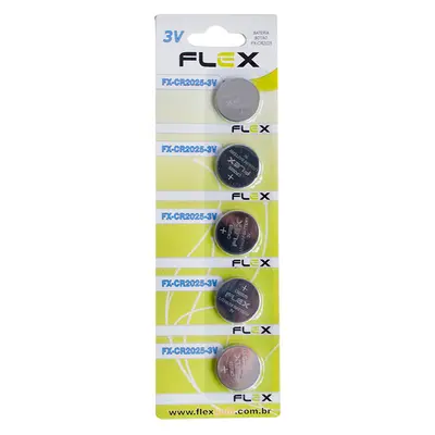 BATERIA CR2025 DE LITHIUM BOTAO 3V FLEX GOLD COM 5 PECAS NA CARTELA