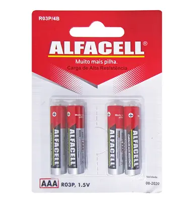 PILHA AAA PALITO 1,5V COM 4 PECAS NA CARTELA