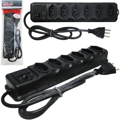 EXTENSAO FILTRO DE LINHA PRETO 85CM COM 6 TOMADAS TRIPOLAR BIVOLT CABO PP