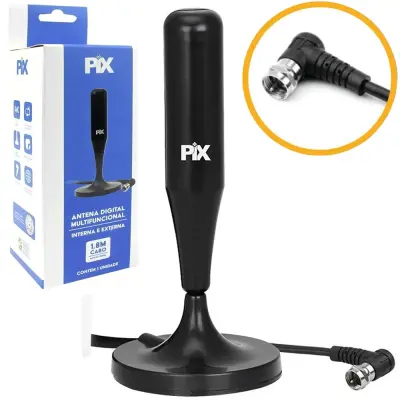 ANTENA DIGITAL INTERNA / EXTERNA HDTV COM BASE IMANTADA 1,8M NA CAIXA
