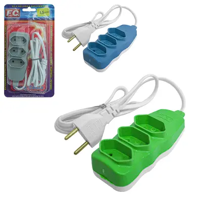EXTENSAO 1,5M COM 3 TOMADAS BIPOLAR BIVOLT NEW COLORS CABO PP