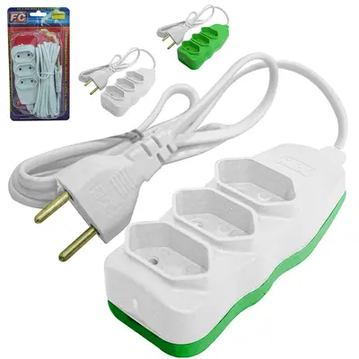 EXTENSAO 5M COM 3 TOMADAS BIPOLAR BIVOLT NEW COLORS CABO PARALELO