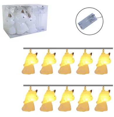 ENFEITE LUMINOSO CORDAO COM 10 UNICORNIOS 1,8M A PILHA NA CAIXA