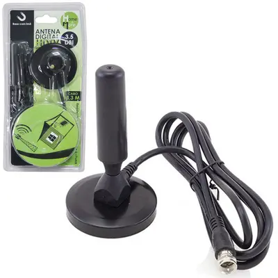 ANTENA DIGITAL INTERNA / EXTERNA HDTV COM BASE IMANTADA E CABO 4,3M