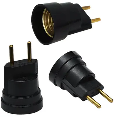 SOQUETE PARA LAMPADA COM PINO PARA TOMADA PRETO E27