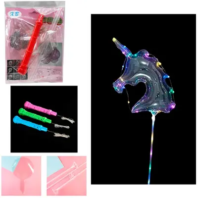 BALAO / BEXIGA UNICORNIO COM BASTAO + MICRO LED A PILHA