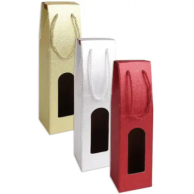 BOLSA SACOLA DE PAPEL JANELA PARA GARRAFA DE VINHO 38X8,5CM