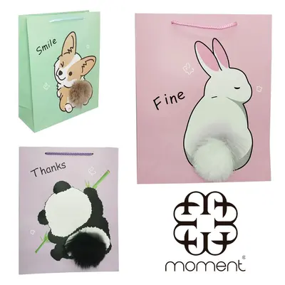 BOLSA SACOLA DE PAPEL PARA PRESENTE COM POM POM BICHINHOS 32X25,7X10CM
