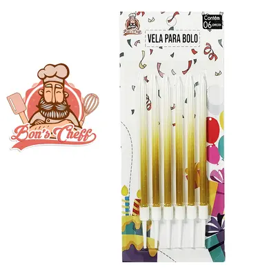 VELA DE ANIVERSARIO PALITO DEGRADE COLORS COM 6 PECAS 13CM