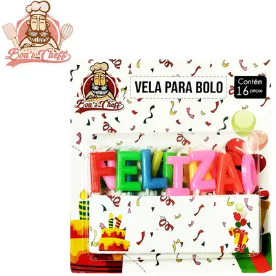 VELA DE ANIVERSARIO FELIZ ANIVERSARIO COLORS COM 16 PECAS 7,5CM BONS CHEFF